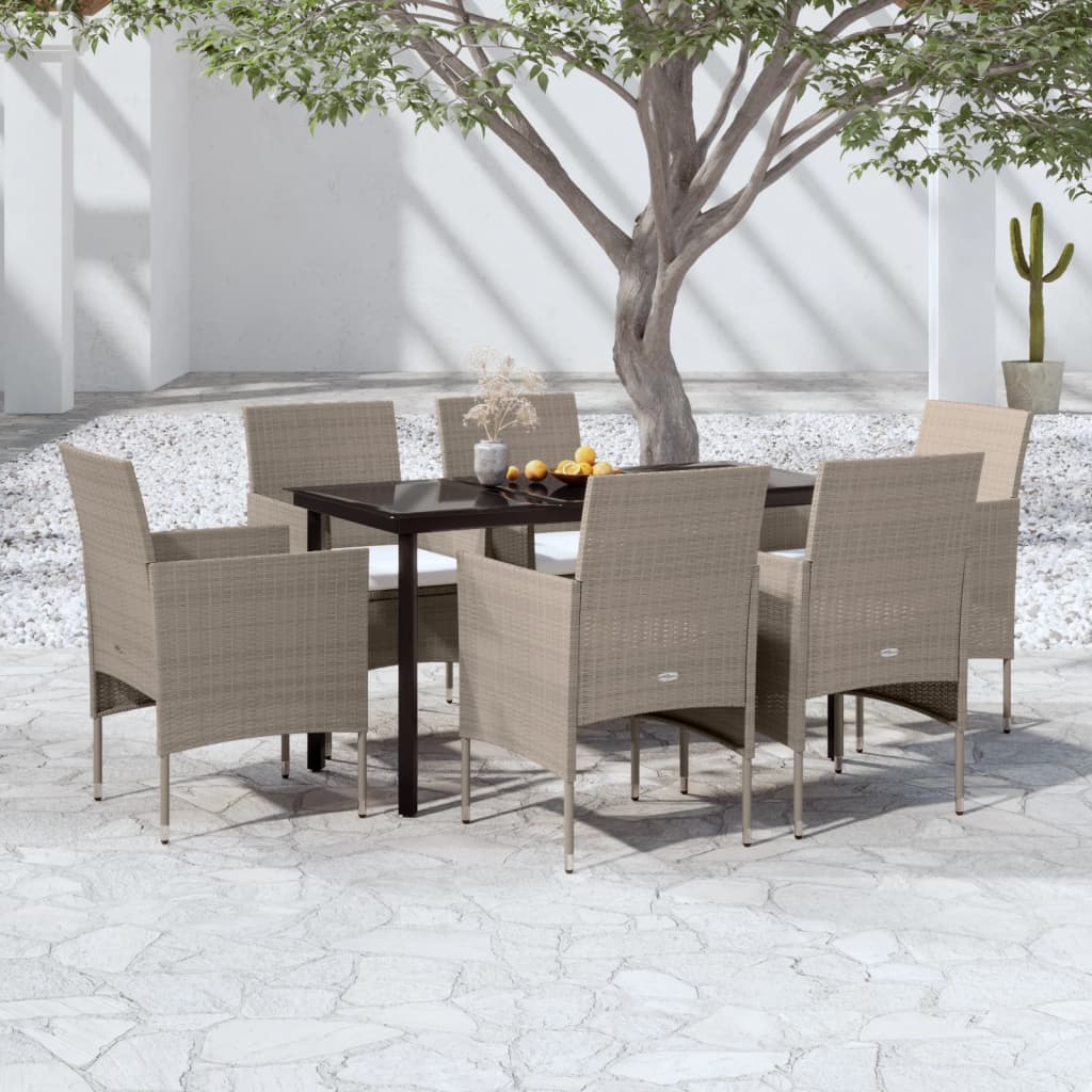 Set da Pranzo da Giardino 7 pz con Cuscini Beige e Nero - homemem39