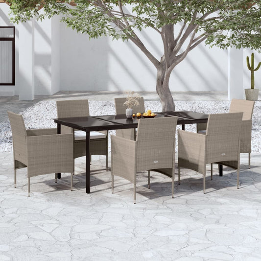 Set da Pranzo da Giardino 7 pz con Cuscini Beige e Nero - homemem39