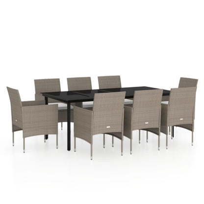 Set da Pranzo per Giardino 9 pz con Cuscini Beige e Nero - homemem39