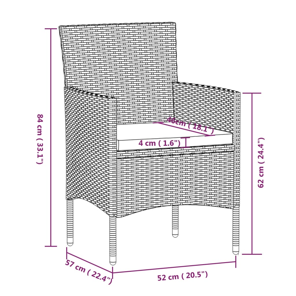 Set da Pranzo per Giardino 9 pz con Cuscini Beige e Nero | homemem39