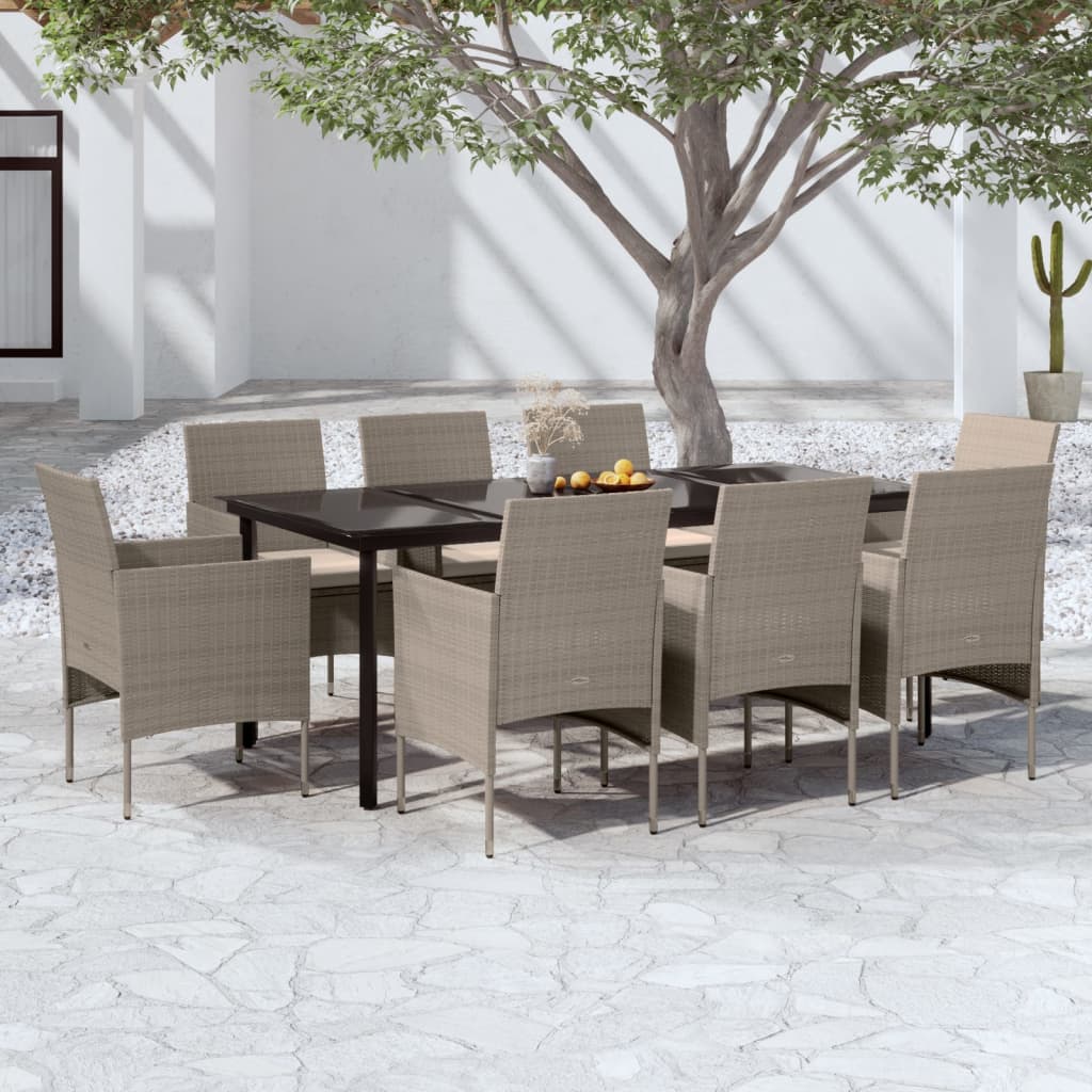 Set da Pranzo per Giardino 9 pz con Cuscini Beige e Nero | homemem39