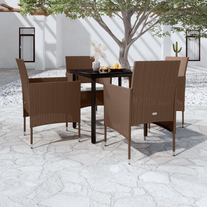 Set da Pranzo da Giardino 5 pz con Cuscini Marrone e Nero | homemem39