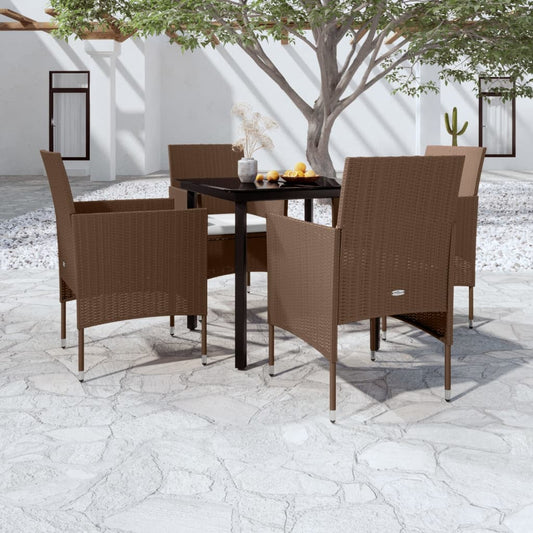 Set da Pranzo da Giardino 5 pz con Cuscini Marrone e Nero - homemem39