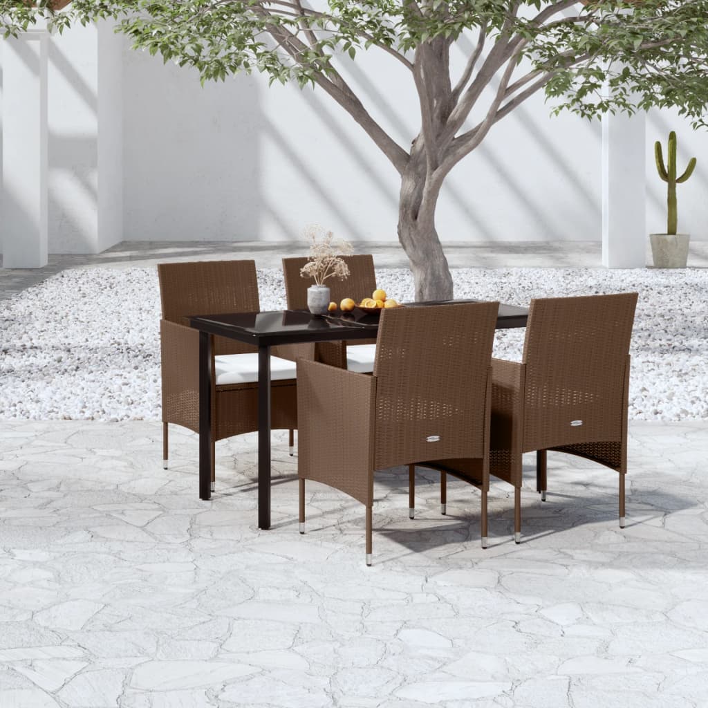 Set da Pranzo da Giardino 5 pz con Cuscini Marrone e Nero | homemem39