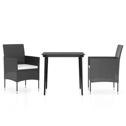 Set da Pranzo da Giardino 3 pz con Cuscini Nero | homemem39