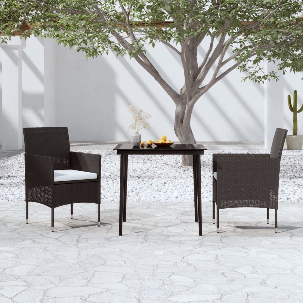 Set da Pranzo da Giardino 3 pz con Cuscini Nero | homemem39