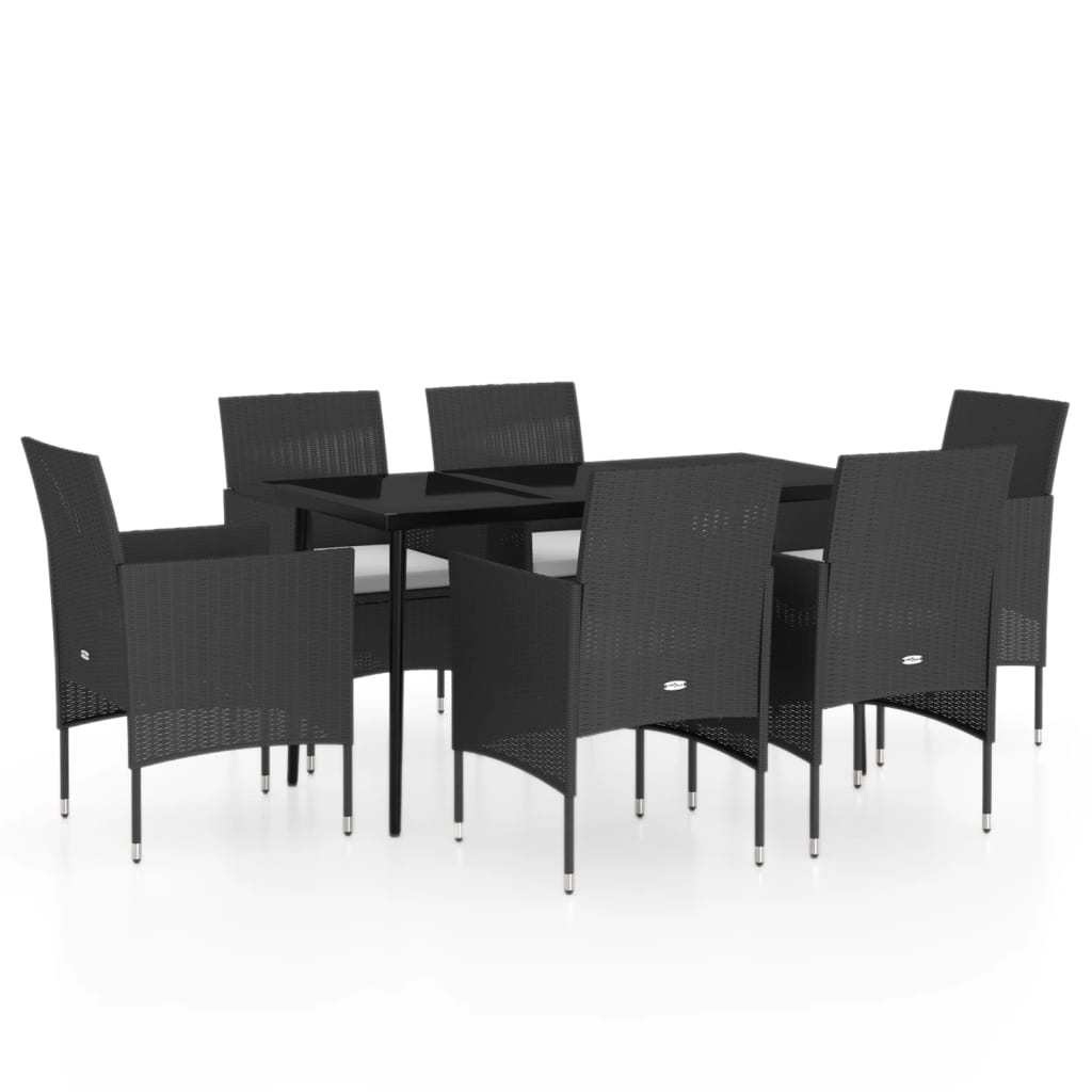 Set da Pranzo da Giardino 7 pz con Cuscini Nero | homemem39