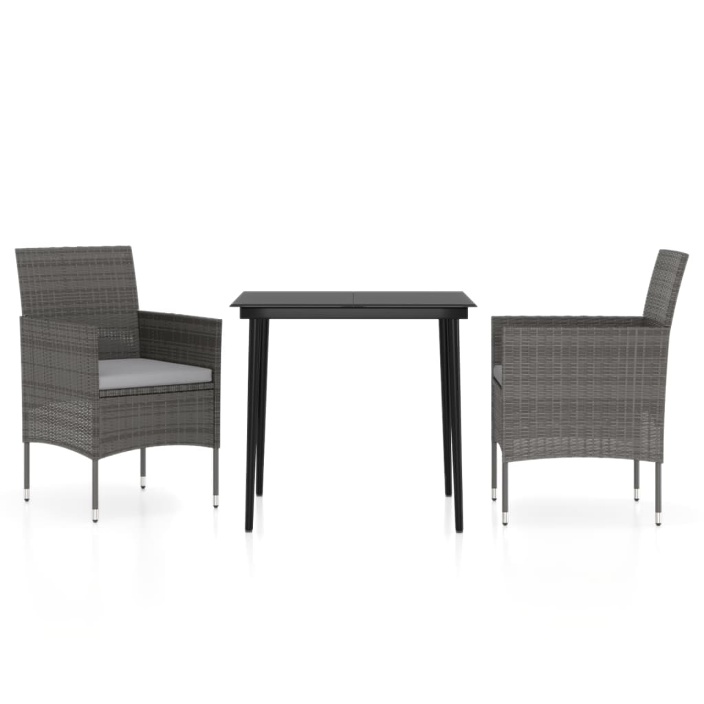Set da Pranzo da Giardino 3 pz con Cuscini Grigio e Nero | homemem39