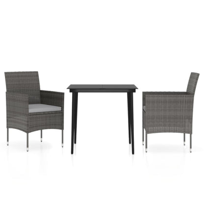 Set da Pranzo da Giardino 3 pz con Cuscini Grigio e Nero | homemem39