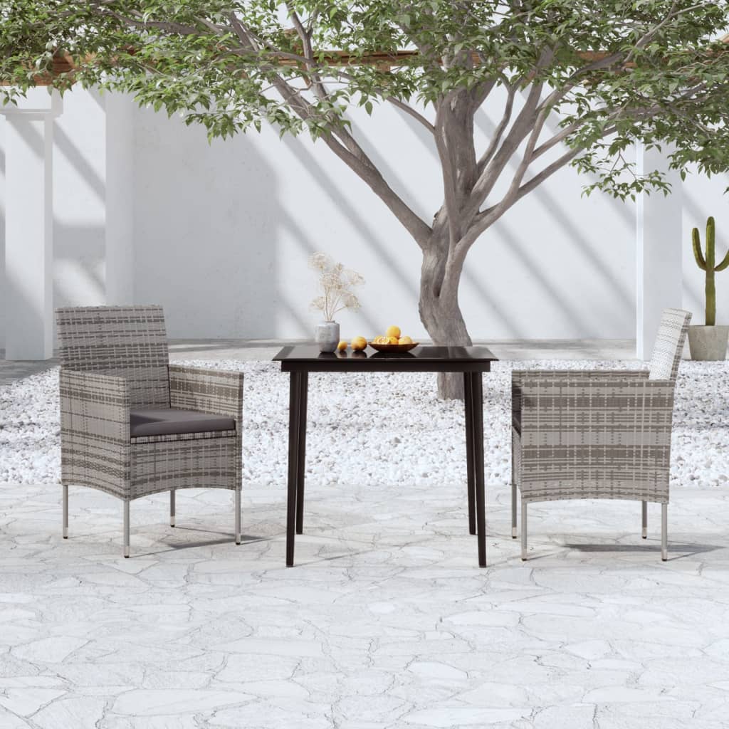 Set da Pranzo da Giardino 3 pz con Cuscini Grigio e Nero | homemem39
