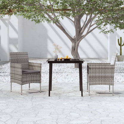 Set da Pranzo da Giardino 3 pz con Cuscini Grigio e Nero | homemem39