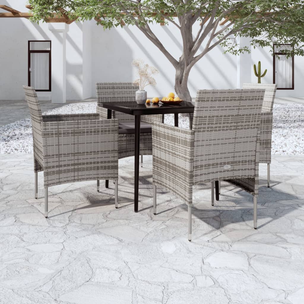 Set da Pranzo da Giardino 5 pz con Cuscini Grigio e Nero | homemem39