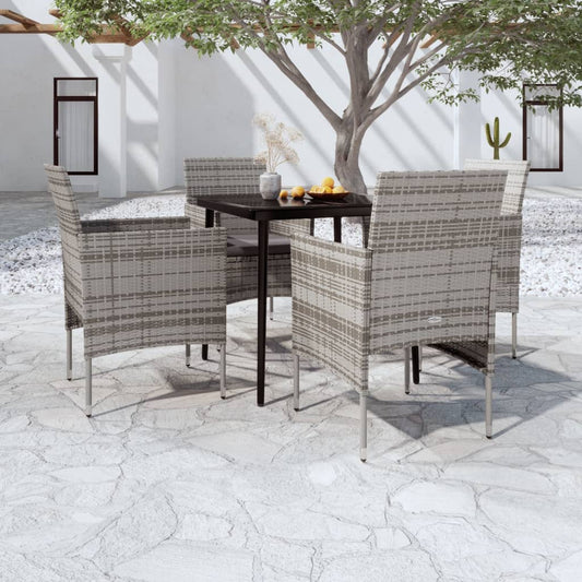 Set da Pranzo da Giardino 5 pz con Cuscini Grigio e Nero - homemem39