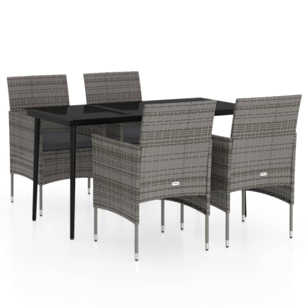 Set da Pranzo da Giardino 5 pz con Cuscini Grigio e Nero | homemem39