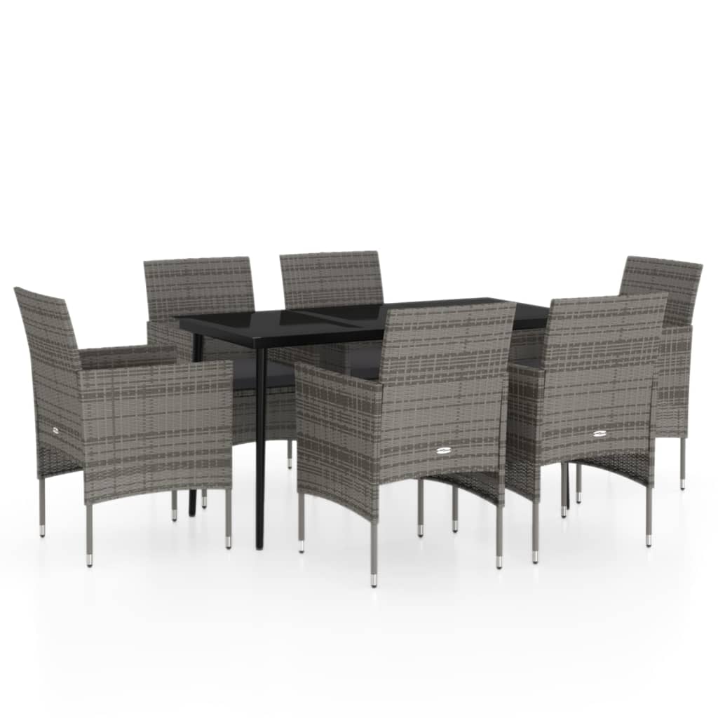 Set da Pranzo da Giardino 7 pz con Cuscini Grigio e Nero | homemem39