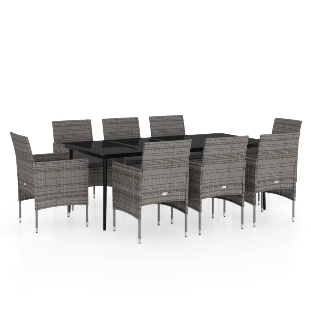 Set da Pranzo per Giardino 9 pz con Cuscini Grigio e Nero | homemem39