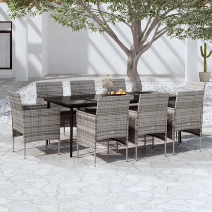 Set da Pranzo per Giardino 9 pz con Cuscini Grigio e Nero | homemem39