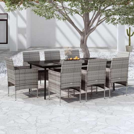 Set da Pranzo per Giardino 9 pz con Cuscini Grigio e Nero | homemem39