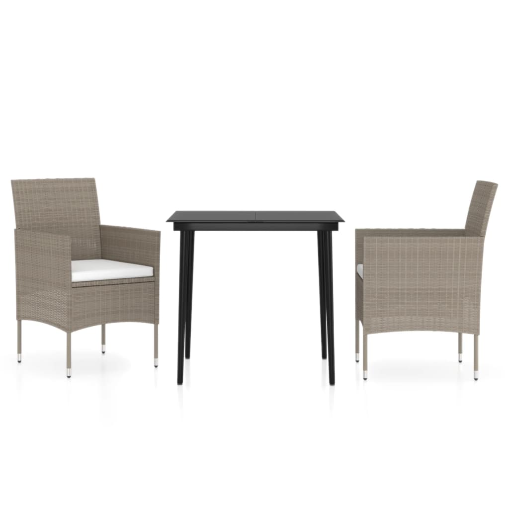 Set da Pranzo da Giardino 3 pz con Cuscini Beige e Nero | homemem39