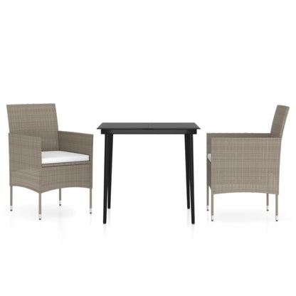 Set da Pranzo da Giardino 3 pz con Cuscini Beige e Nero | homemem39