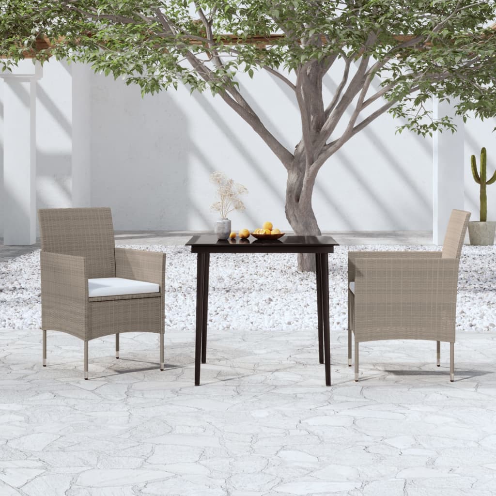 Set da Pranzo da Giardino 3 pz con Cuscini Beige e Nero | homemem39