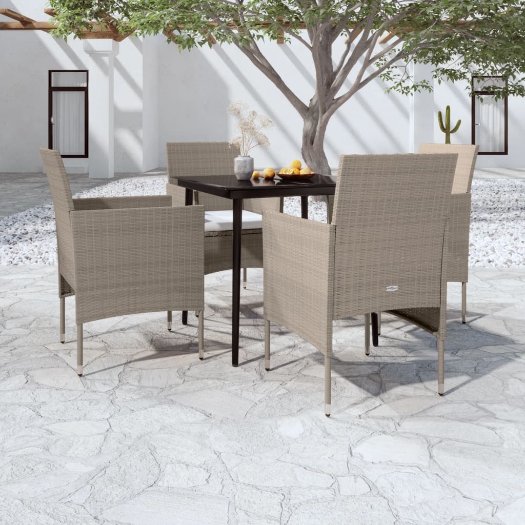 Set da Pranzo da Giardino 5 pz con Cuscini Beige e Nero | homemem39