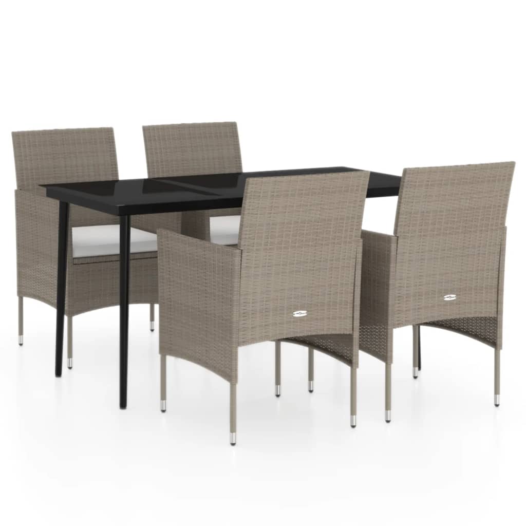 Set da Pranzo da Giardino 5 pz con Cuscini Beige e Nero | homemem39