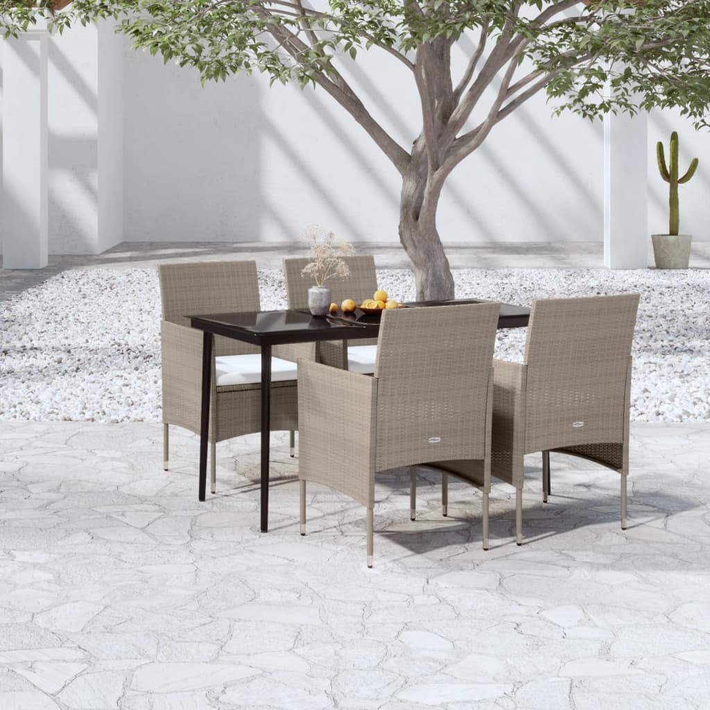 Set da Pranzo da Giardino 5 pz con Cuscini Beige e Nero | homemem39