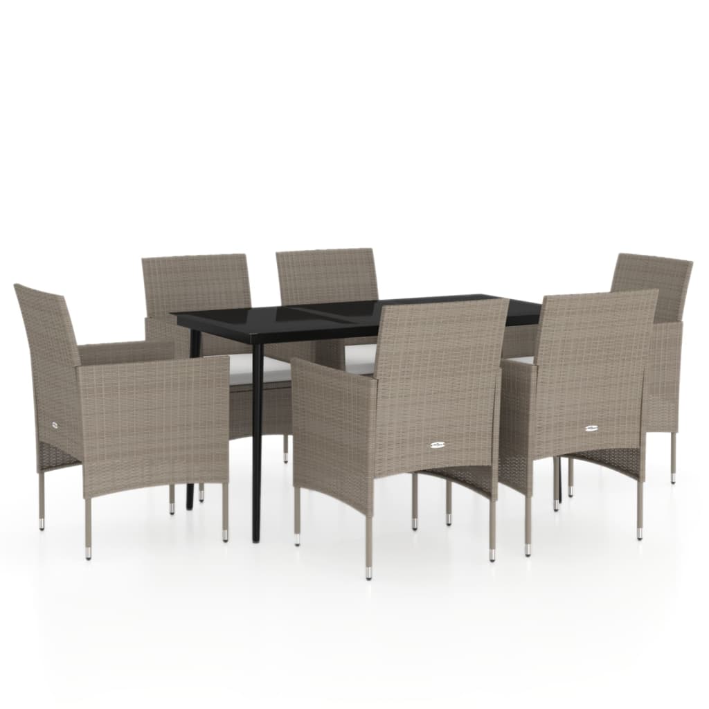 Set da Pranzo da Giardino 7 pz con Cuscini Beige e Nero - homemem39