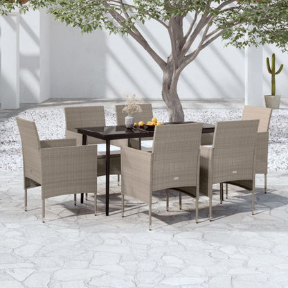Set da Pranzo da Giardino 7 pz con Cuscini Beige e Nero - homemem39
