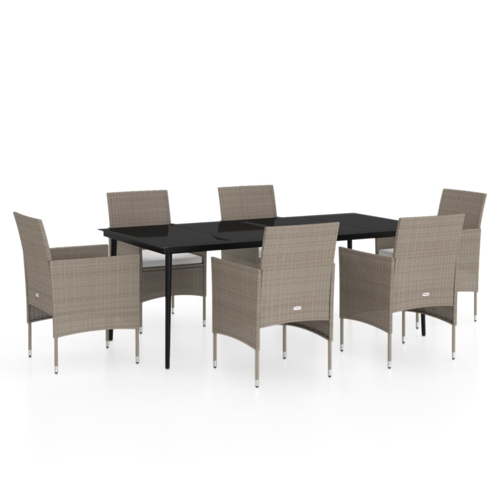 Set da Pranzo da Giardino 7 pz con Cuscini Beige e Nero | homemem39