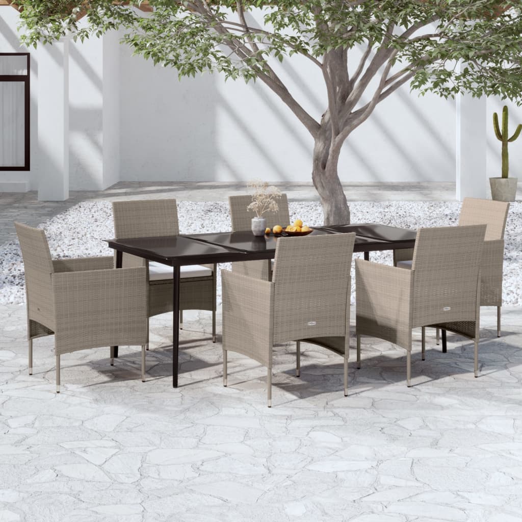 Set da Pranzo da Giardino 7 pz con Cuscini Beige e Nero | homemem39
