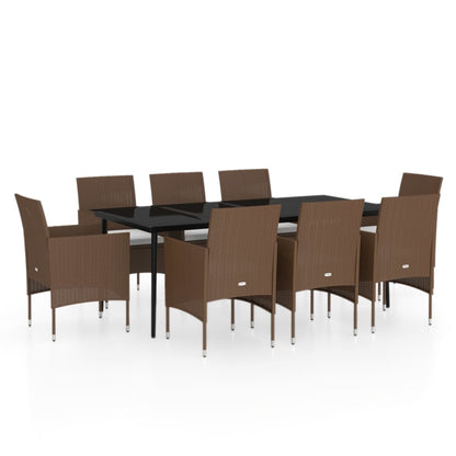 Set da Pranzo da Giardino con Cuscini 9 pz Marrone e Nero | homemem39
