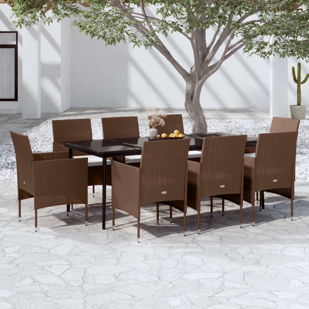 Set da Pranzo da Giardino con Cuscini 9 pz Marrone e Nero | homemem39