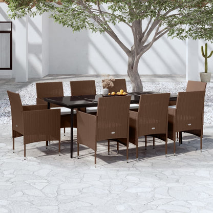 Set da Pranzo da Giardino con Cuscini 9 pz Marrone e Nero | homemem39