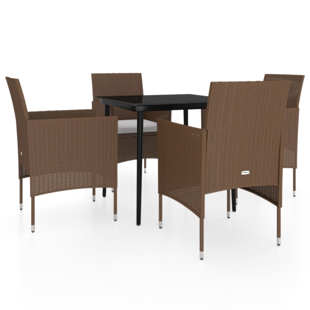 Set da Pranzo da Giardino 5 pz con Cuscini Marrone e Nero | homemem39