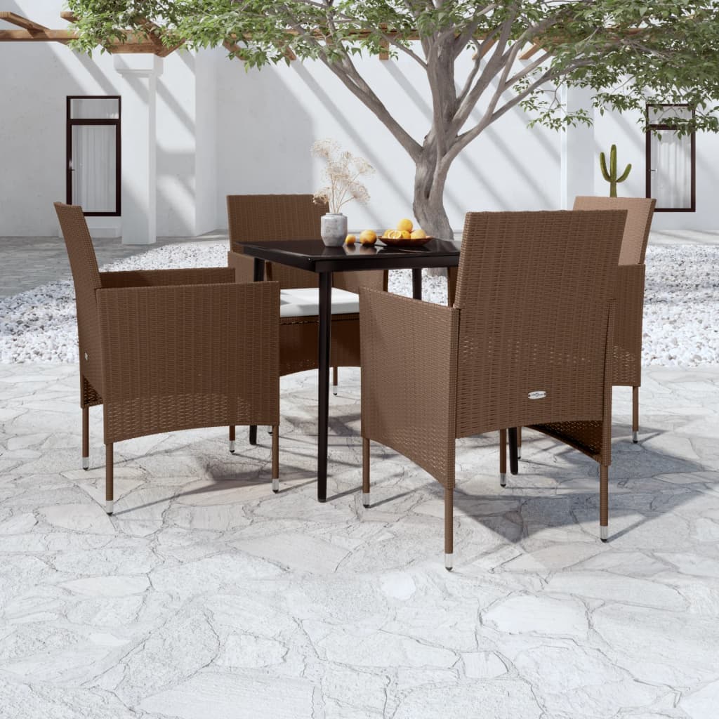 Set da Pranzo da Giardino 5 pz con Cuscini Marrone e Nero | homemem39