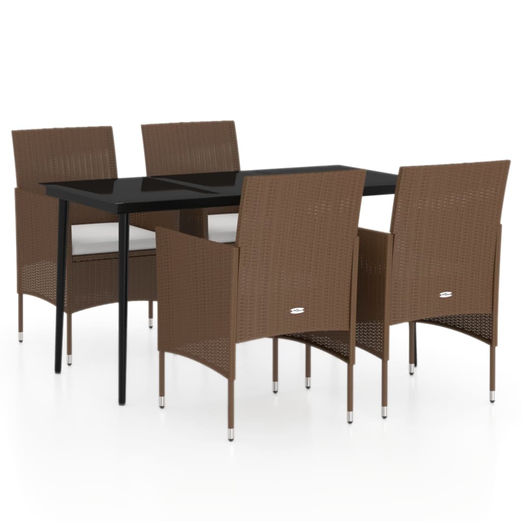 Set da Pranzo da Giardino 5 pz con Cuscini Marrone e Nero | homemem39