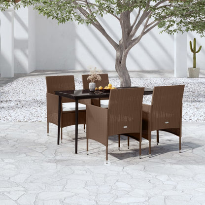 Set da Pranzo da Giardino 5 pz con Cuscini Marrone e Nero - homemem39