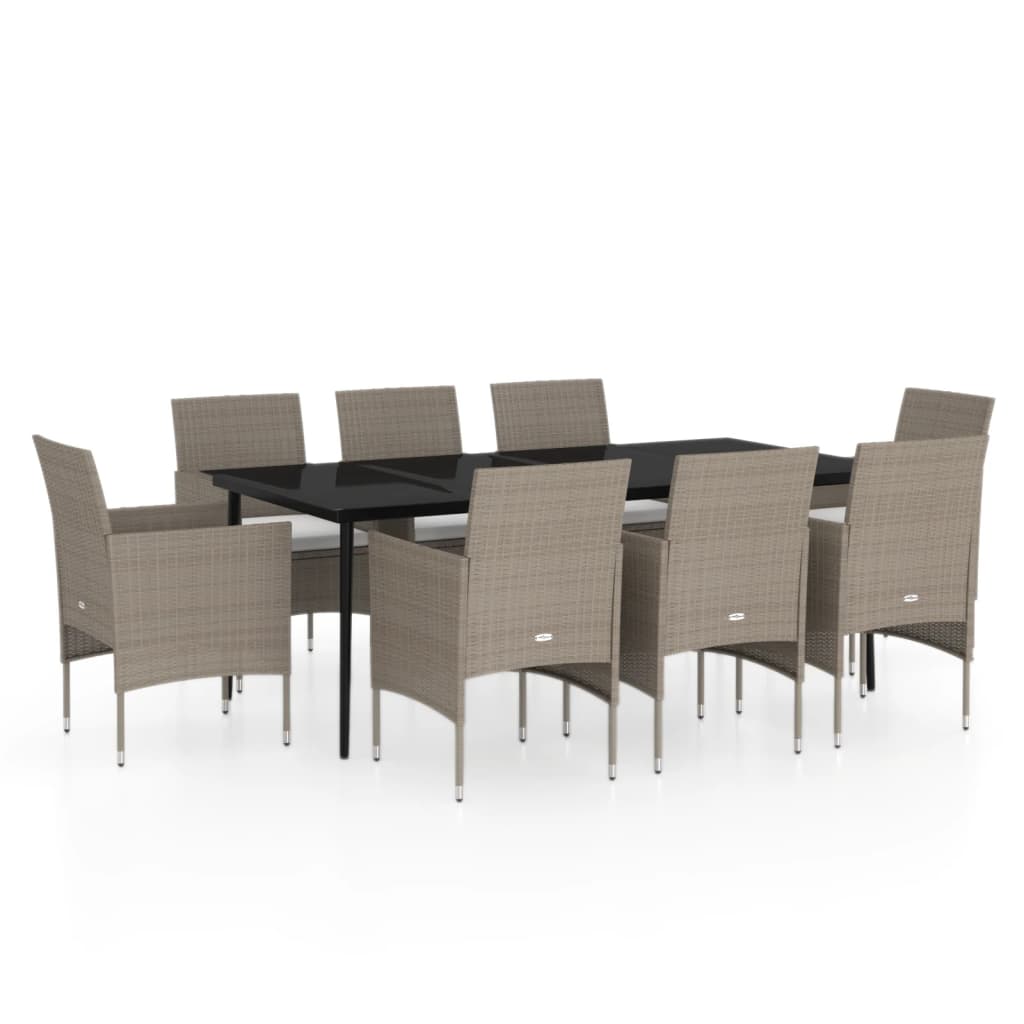 Set da Pranzo da Giardino con Cuscini 9 pz in Beige e Nero | homemem39
