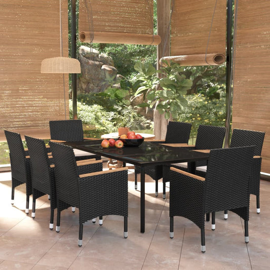 Set da Pranzo da Giardino 9 pz con Cuscini Nero - homemem39