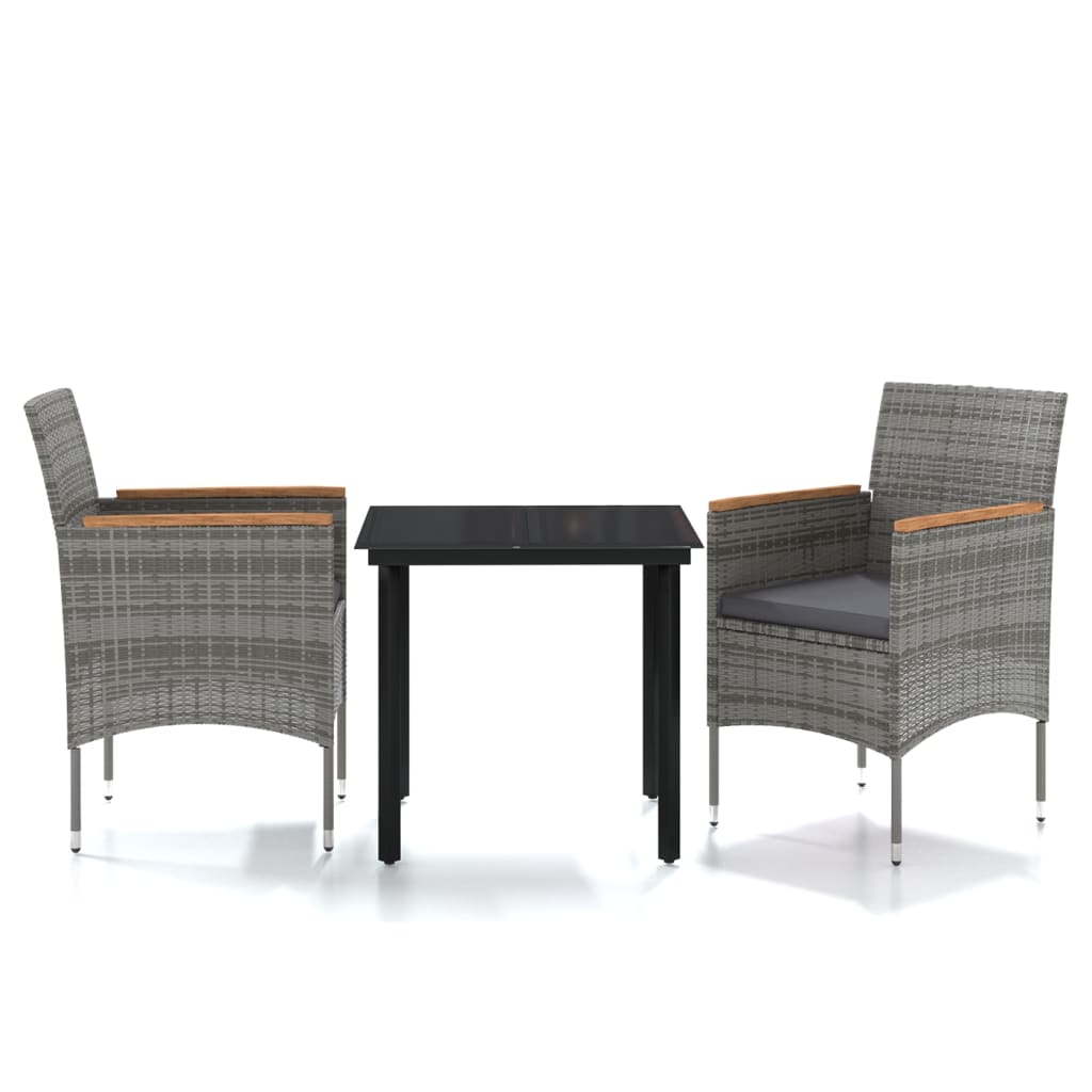 Set da Pranzo da Giardino 3 pz con Cuscini Grigio e Nero | homemem39