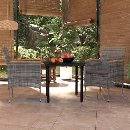 Set da Pranzo da Giardino 3 pz con Cuscini Grigio e Nero | homemem39