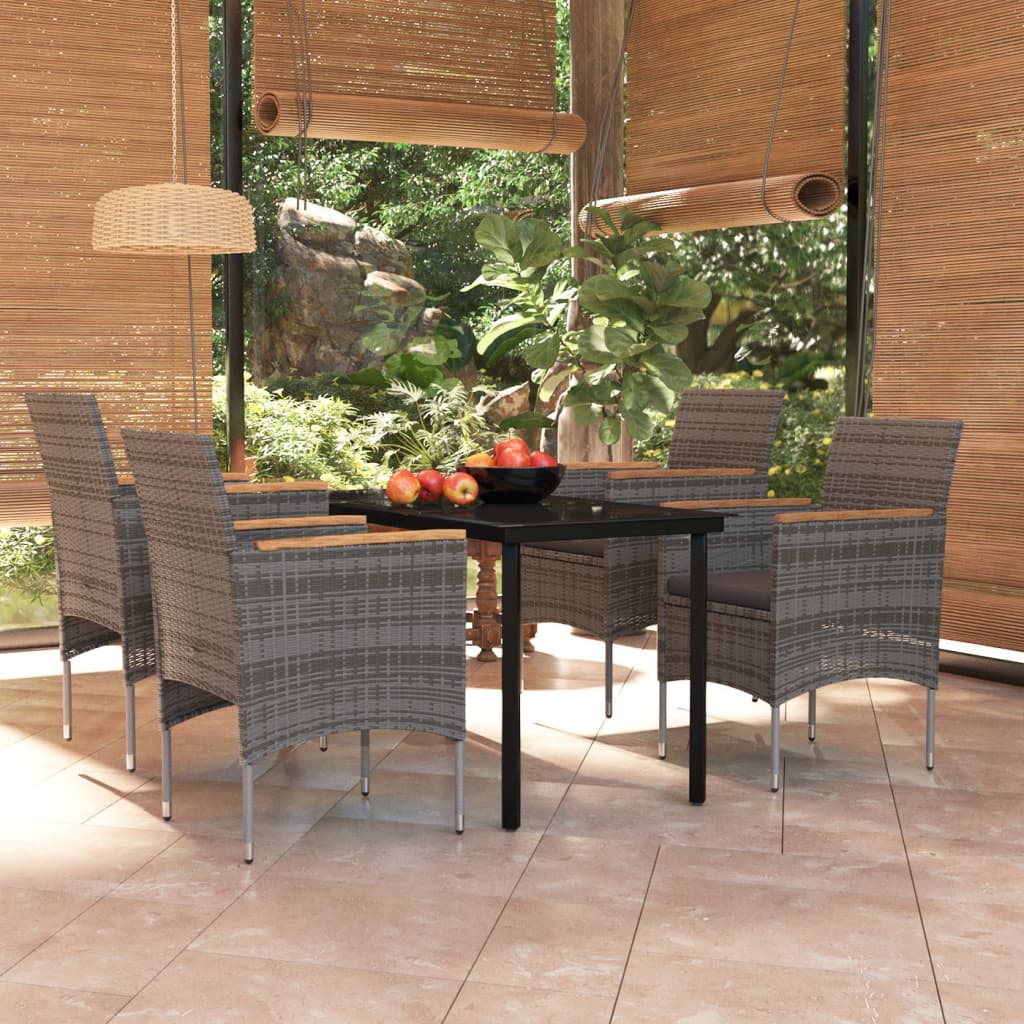 Set da Pranzo da Giardino 5 pz con Cuscini Grigio e Nero - homemem39