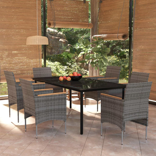 Set da Pranzo da Giardino 7 pz con Cuscini Grigio e Nero - homemem39
