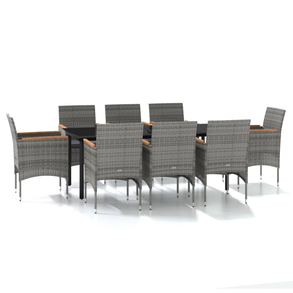 Set da Pranzo da Giardino 9 pz con Cuscini Nero e Grigio - homemem39