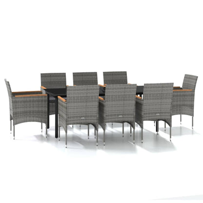 Set da Pranzo da Giardino 9 pz con Cuscini Nero e Grigio - homemem39