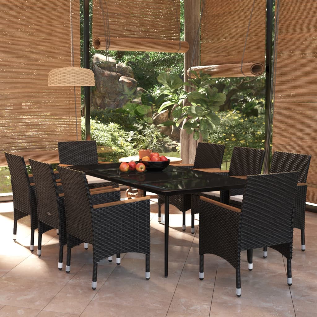 Set da Pranzo da Giardino 9 pz con Cuscini Nero - homemem39