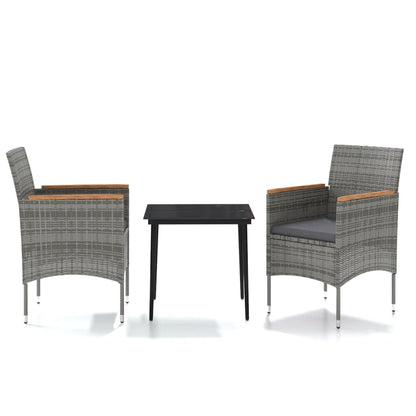 Set da Pranzo da Giardino 3 pz con Cuscini Grigio e Nero | homemem39