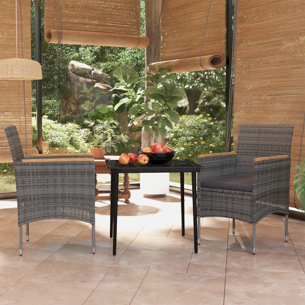 Set da Pranzo da Giardino 3 pz con Cuscini Grigio e Nero | homemem39